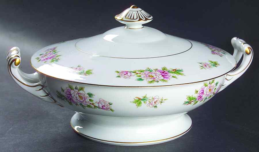 Pink Peony Round Covered Vegetable by Wentworth-1
