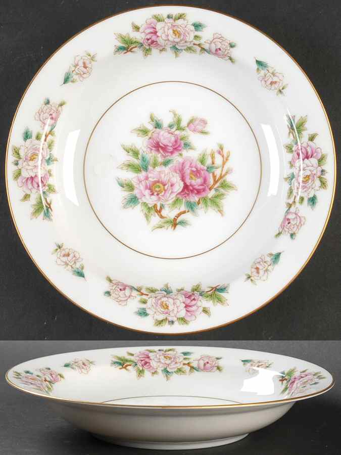 Pink Peony Rim Soup Bowl by Wentworth-1