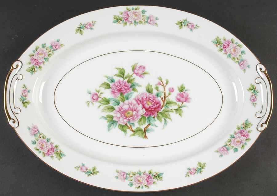 Pink Peony 16" Oval Serving Platter by Wentworth-1