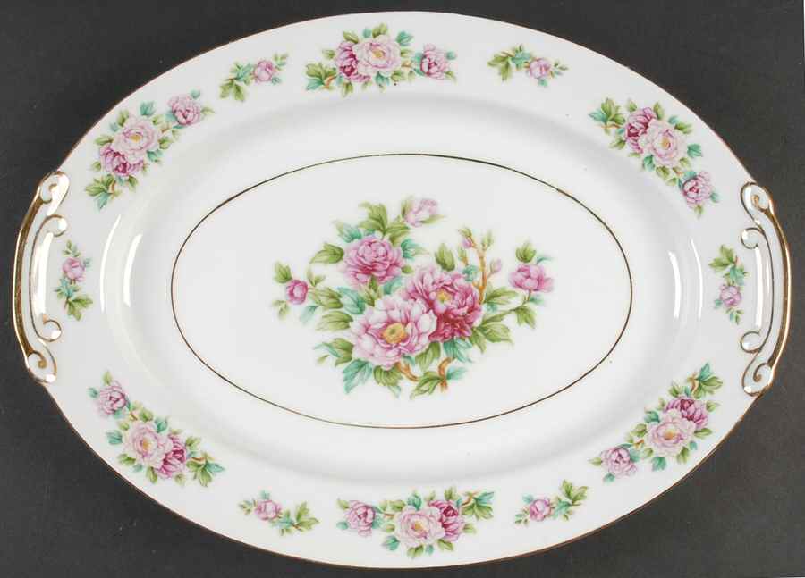 Pink Peony 14" Oval Serving Platter by Wentworth-1