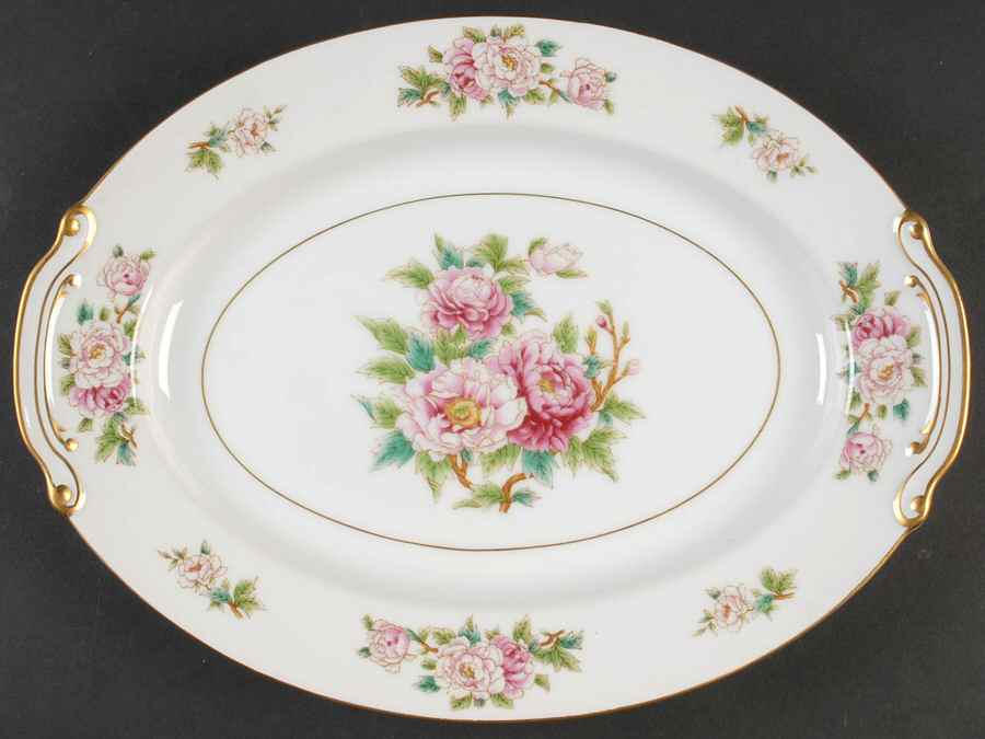 Pink Peony 12" Oval Serving Platter by Wentworth-1