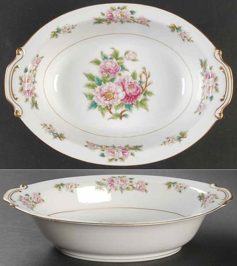 Pink Peony 11" Oval Vegetable Bowl by Wentworth-1