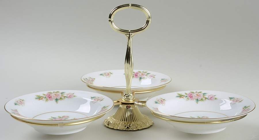 Pink Peony 7" x 12" 3-Part Relish & Metal Stand (FR) HC by Wentworth-1