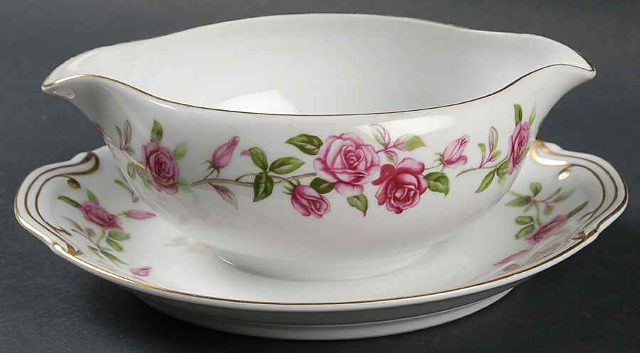 Red Rose Gravy Boat with Attached Underplate by Wentworth-1
