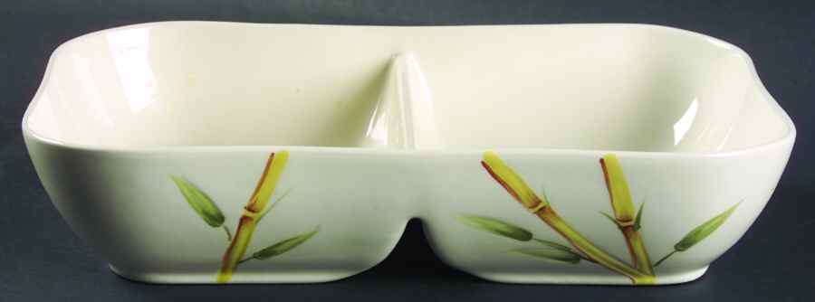 Bambu Cream 10" Oval Divided Vegetable Bowl by Weil Ware-1