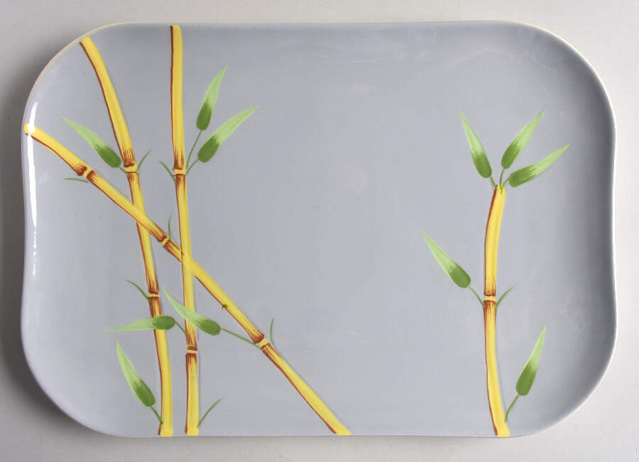 Bambu Gray 13" Oval Serving Platter by Weil Ware-1