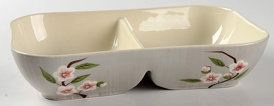 Birchwood Gray 10" Oval Divided Vegetable Bowl by Weil Ware-1
