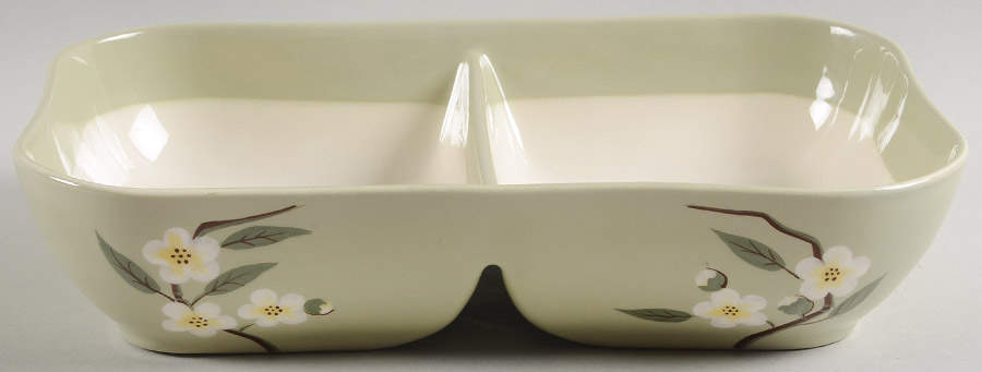 Blossom Celadon 10" Oval Divided Vegetable Bowl by Weil Ware-1