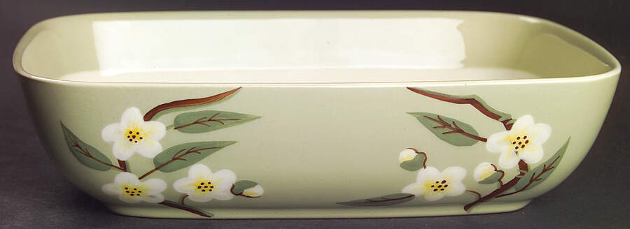 Blossom Celadon 9" Oval Vegetable Bowl by Weil Ware-1