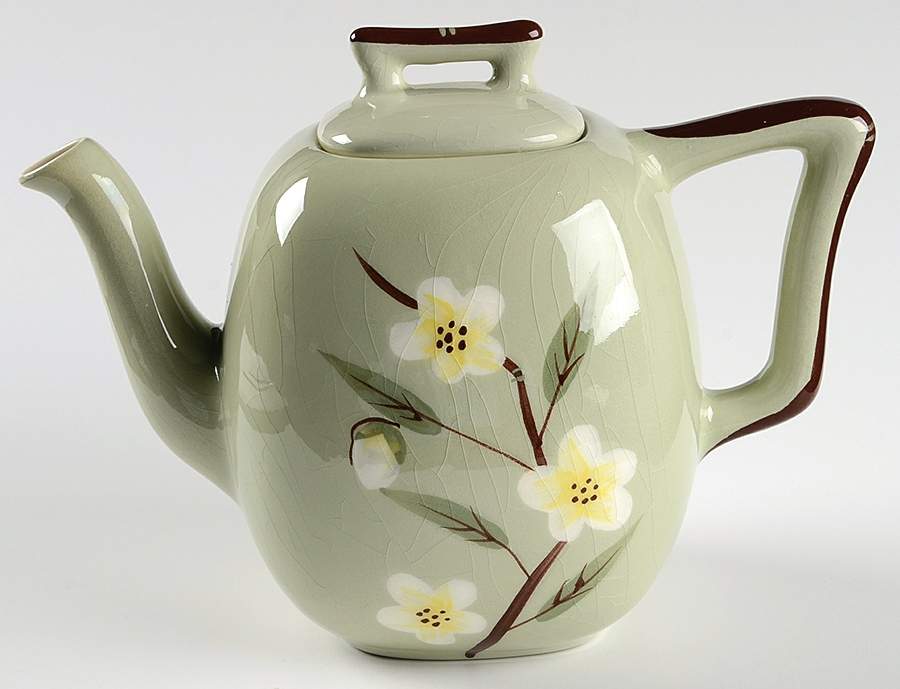 Blossom Celadon Teapot & Lid by Weil Ware-1