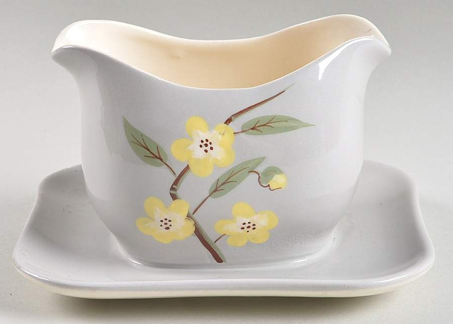 Blossom Gray Gravy Boat with Attached Underplate by Weil Ware-1