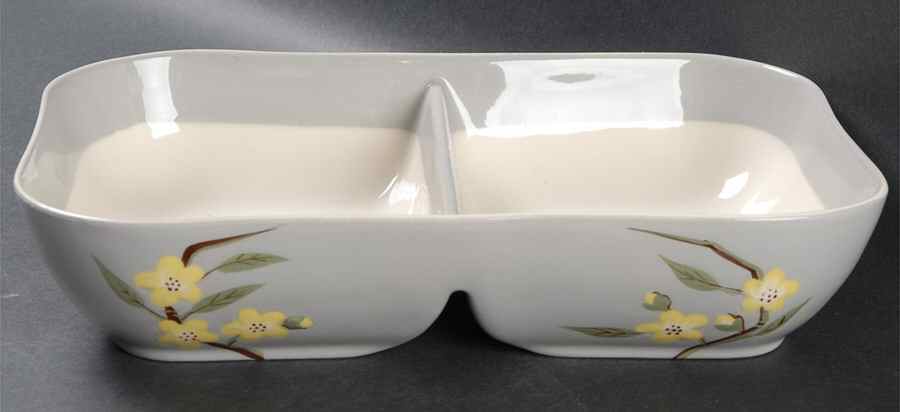 Blossom Gray 10" Oval Divided Vegetable Bowl by Weil Ware-1