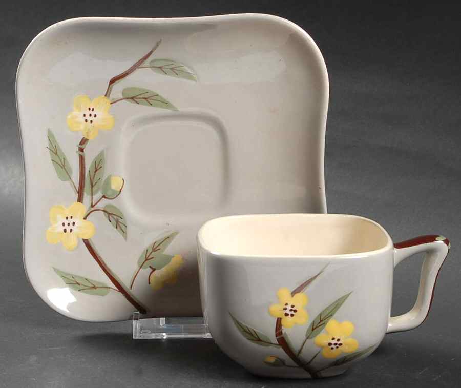 Blossom Gray Flat Cup & Saucer Set by Weil Ware-1