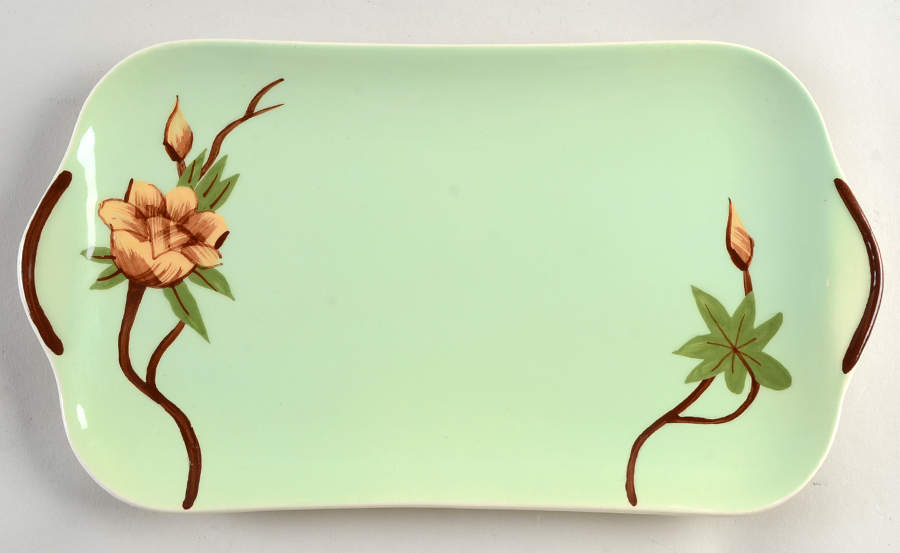 Rose Green Large Sandwich Tray by Weil Ware-1