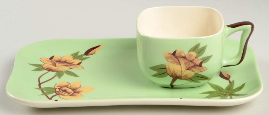 Rose Green Snack Plate & Cup Set by Weil Ware-1