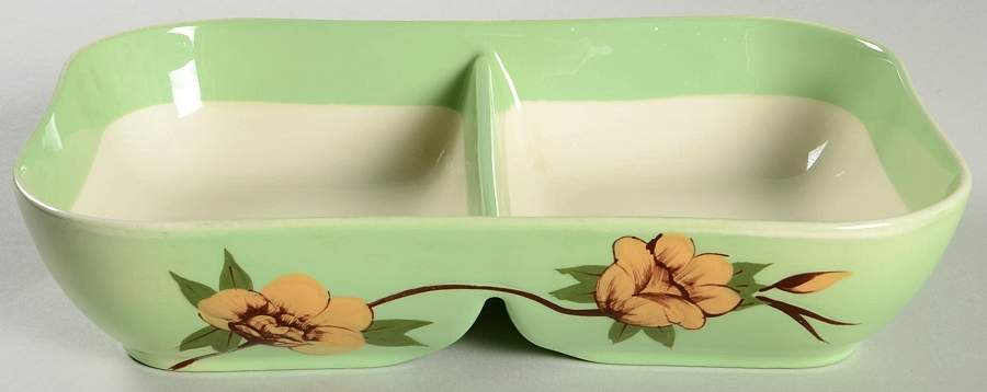 Rose Green Rectangular Divided Vegetable Bowl by Weil Ware-1