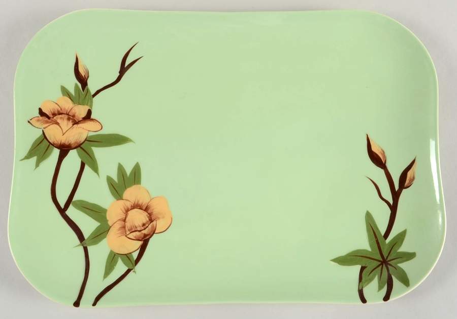 Rose Green 13" Oval Serving Platter by Weil Ware-1