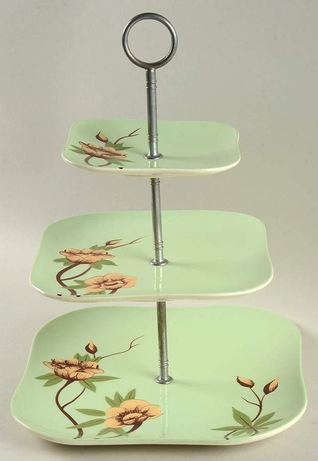 Rose Green 3-Tiered Serving Tray (DP, SP, BB) by Weil Ware-1