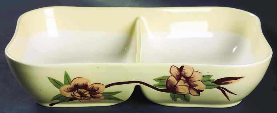 Rose Yellow Oval Divided Vegetable Bowl by Weil Ware-1