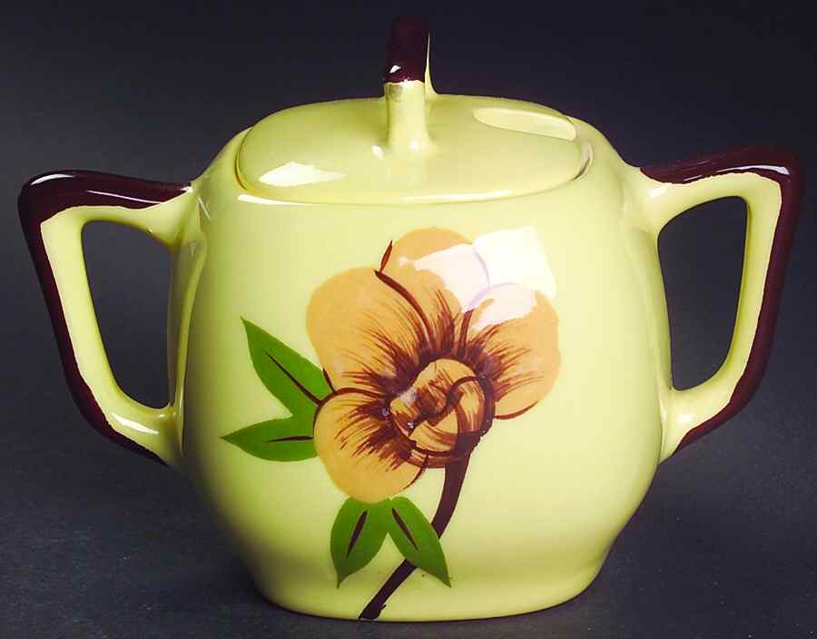 Rose Yellow Sugar Bowl & Lid by Weil Ware-1