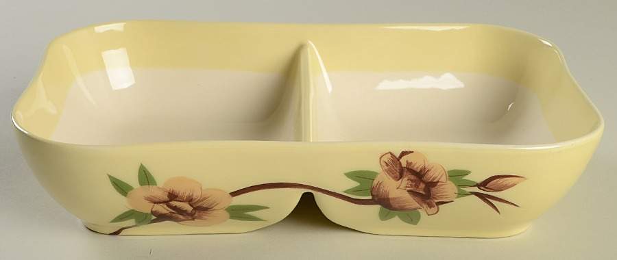Rose Yellow Rectangular Divided Vegetable Bowl by Weil Ware-1