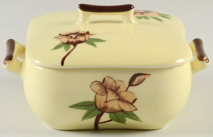 Rose Yellow Covered Soup Bowl by Weil Ware-1
