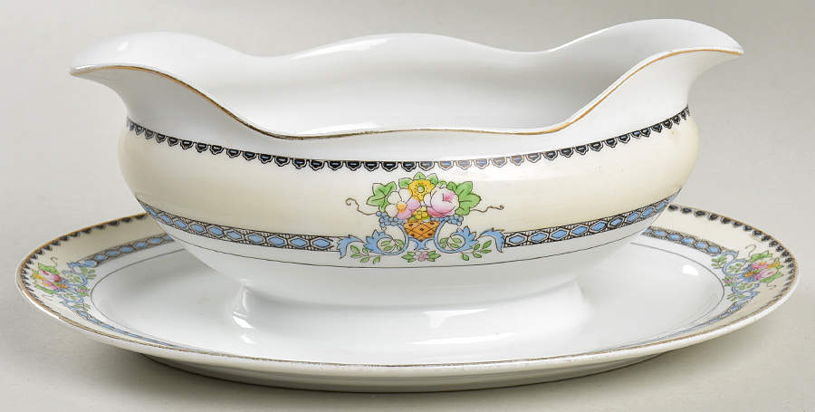 Floret Gravy Boat with Attached Underplate by Wheelock-1