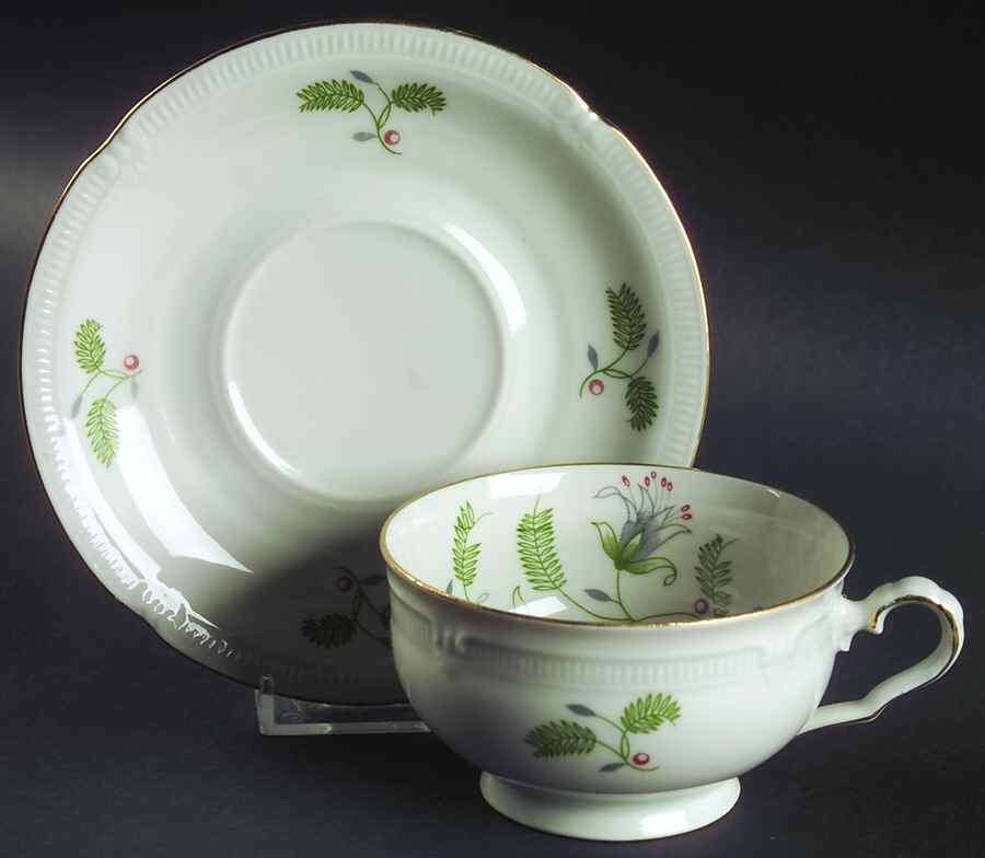 B. Fern (Scalloped) Footed Cup & Saucer Set by Winterling - Bavaria-1