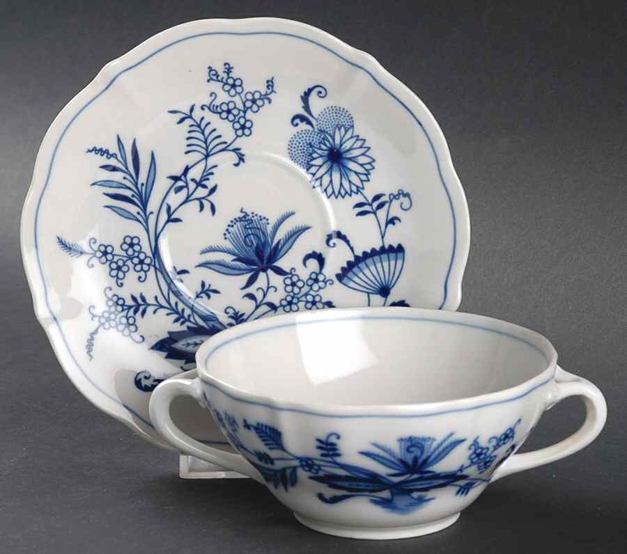 Blue Onion Flat Cream Soup Bowl & Saucer Set by Winterling - Bavaria-1