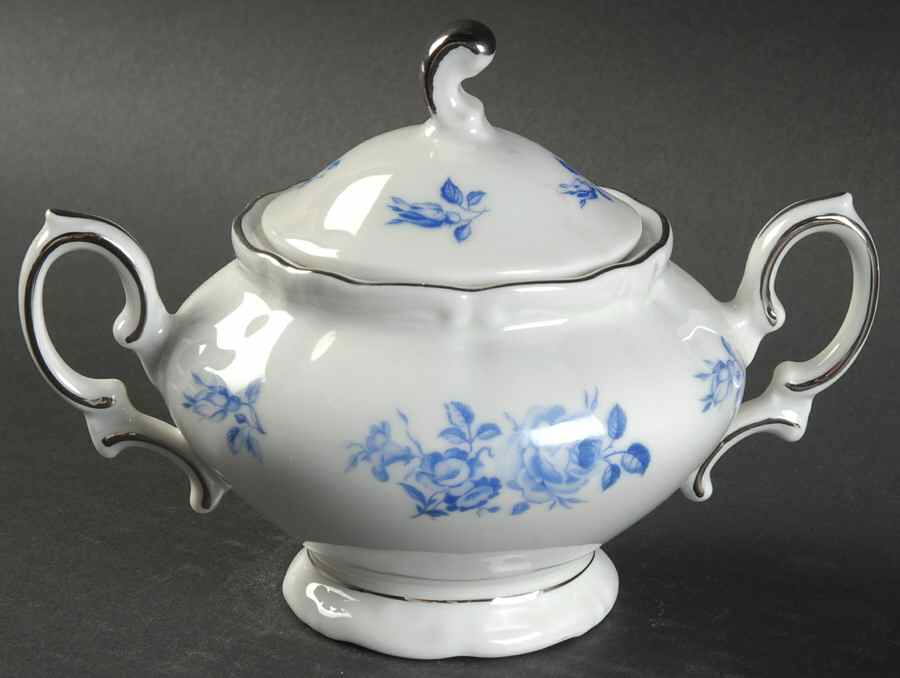 Blue Rose Sugar Bowl & Lid by Winterling - Bavaria-1