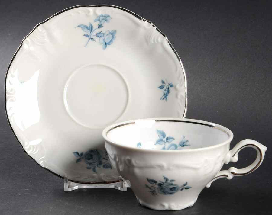Blue Rose Flat Cup & Saucer Set by Winterling - Bavaria-1