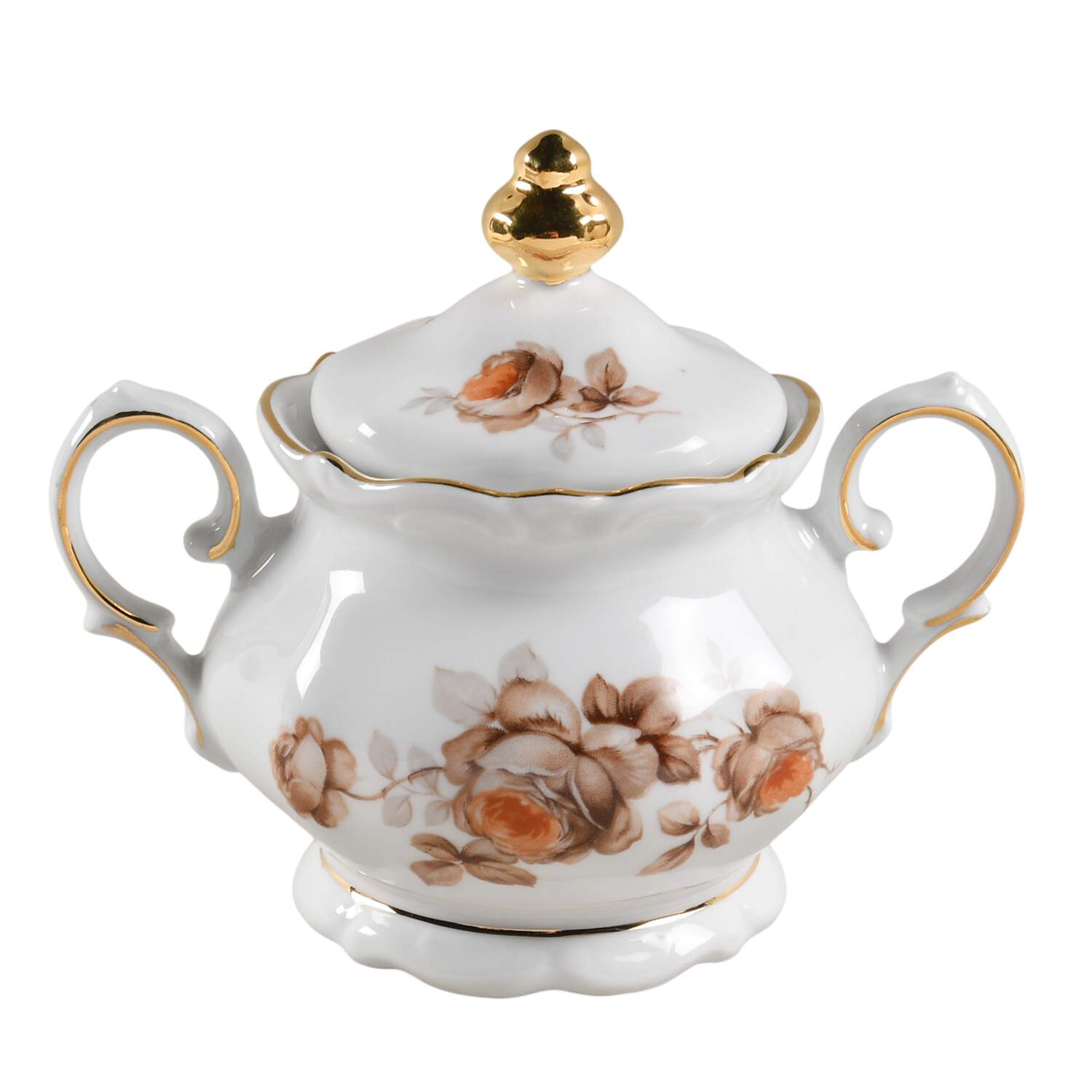 Brown Bouquet (Gold Trim) Sugar Bowl & Lid by Winterling - Bavaria-1