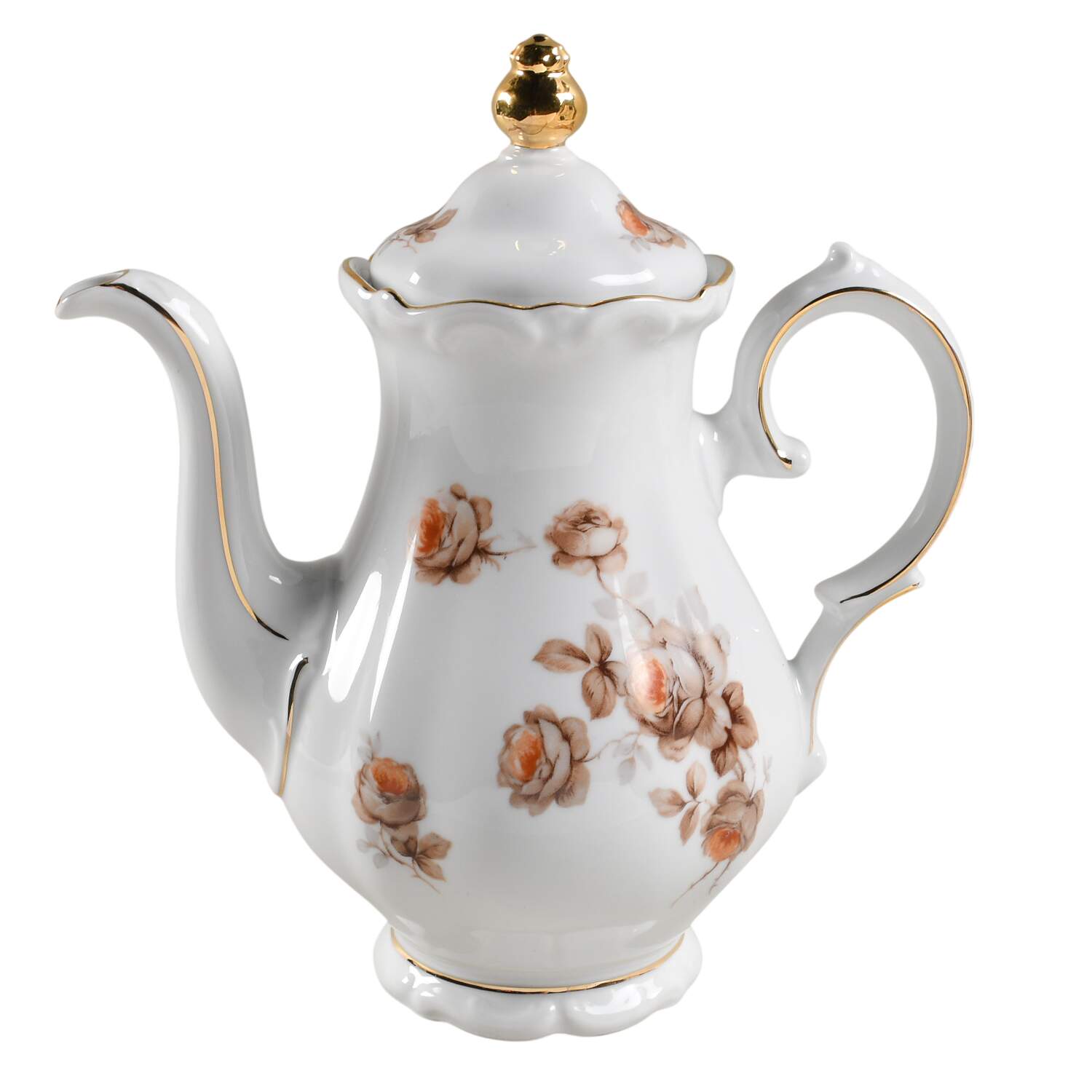 Brown Bouquet (Gold Trim) Coffee Pot & Lid by Winterling - Bavaria-1