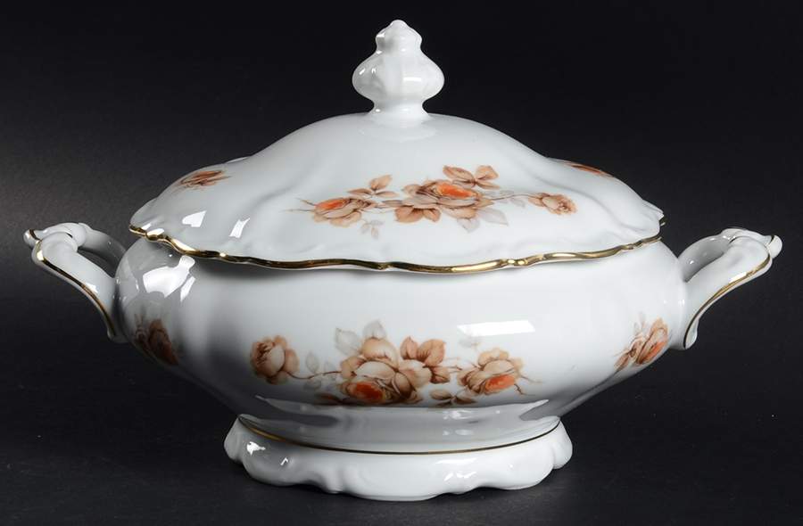 Brown Bouquet (Gold Trim) Round Covered Vegetable by Winterling - Bavaria-1