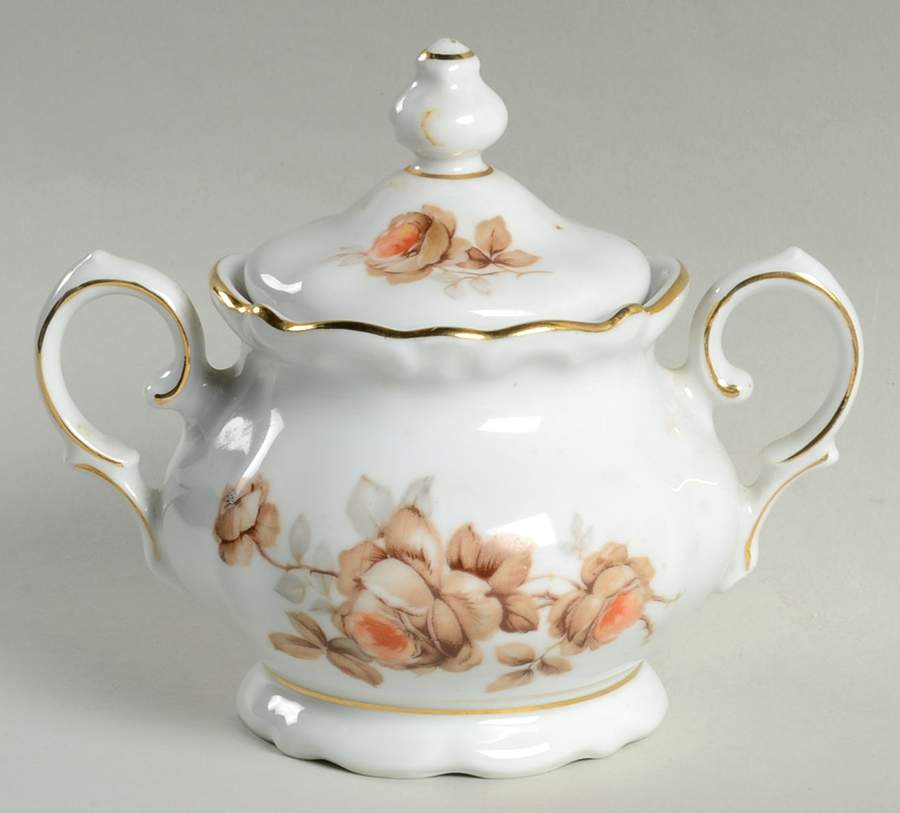 Brown Bouquet (Gold Trim) Sugar Bowl & Lid by Winterling - Bavaria-1