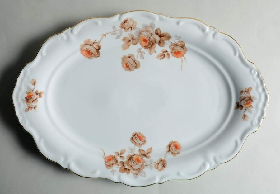 Brown Bouquet (Gold Trim) 15" Oval Serving Platter by Winterling - Bavaria-1
