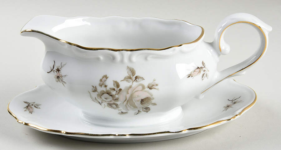 Dawn Rose (Gold Trim) Gravy Boat with Attached Underplate by Winterling - Bavaria-1
