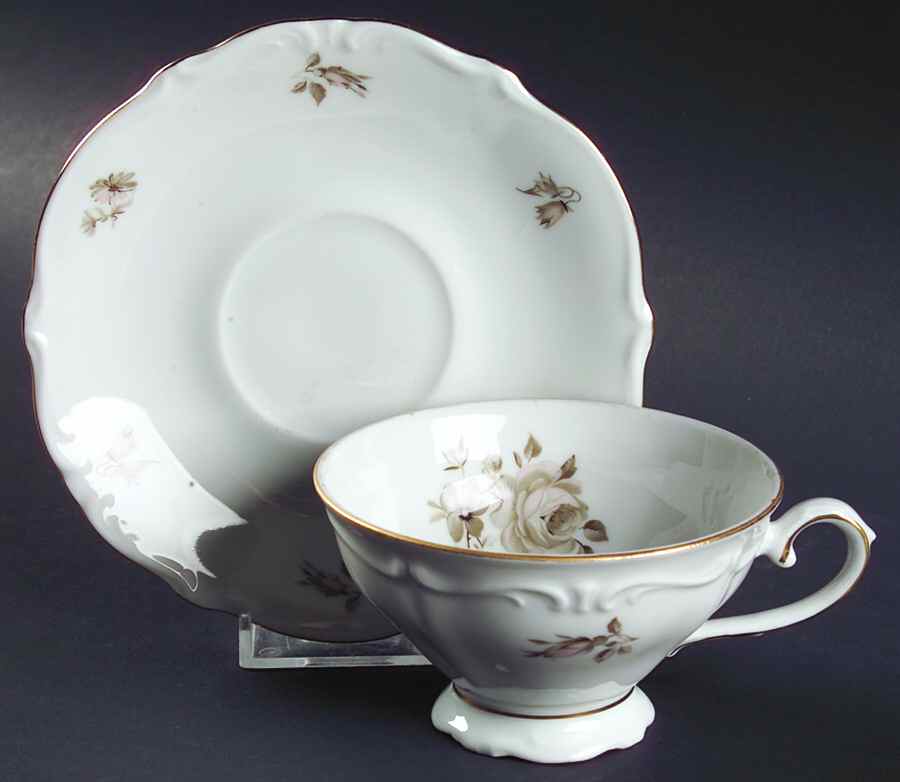 Dawn Rose (Gold Trim) Footed Cup & Saucer Set by Winterling - Bavaria-1