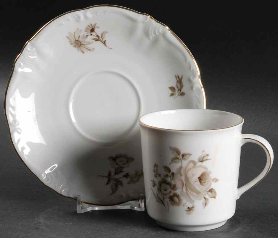 Dawn Rose (Gold Trim) Flat Cup & Saucer Set by Winterling - Bavaria-1