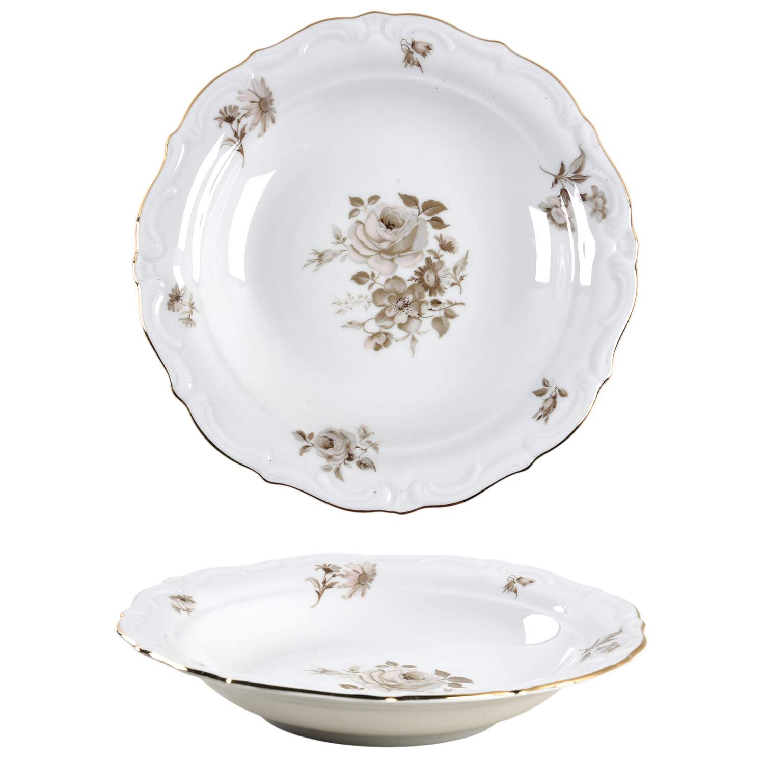 Dawn Rose (Gold Trim) Coupe Soup Bowl by Winterling - Bavaria-1
