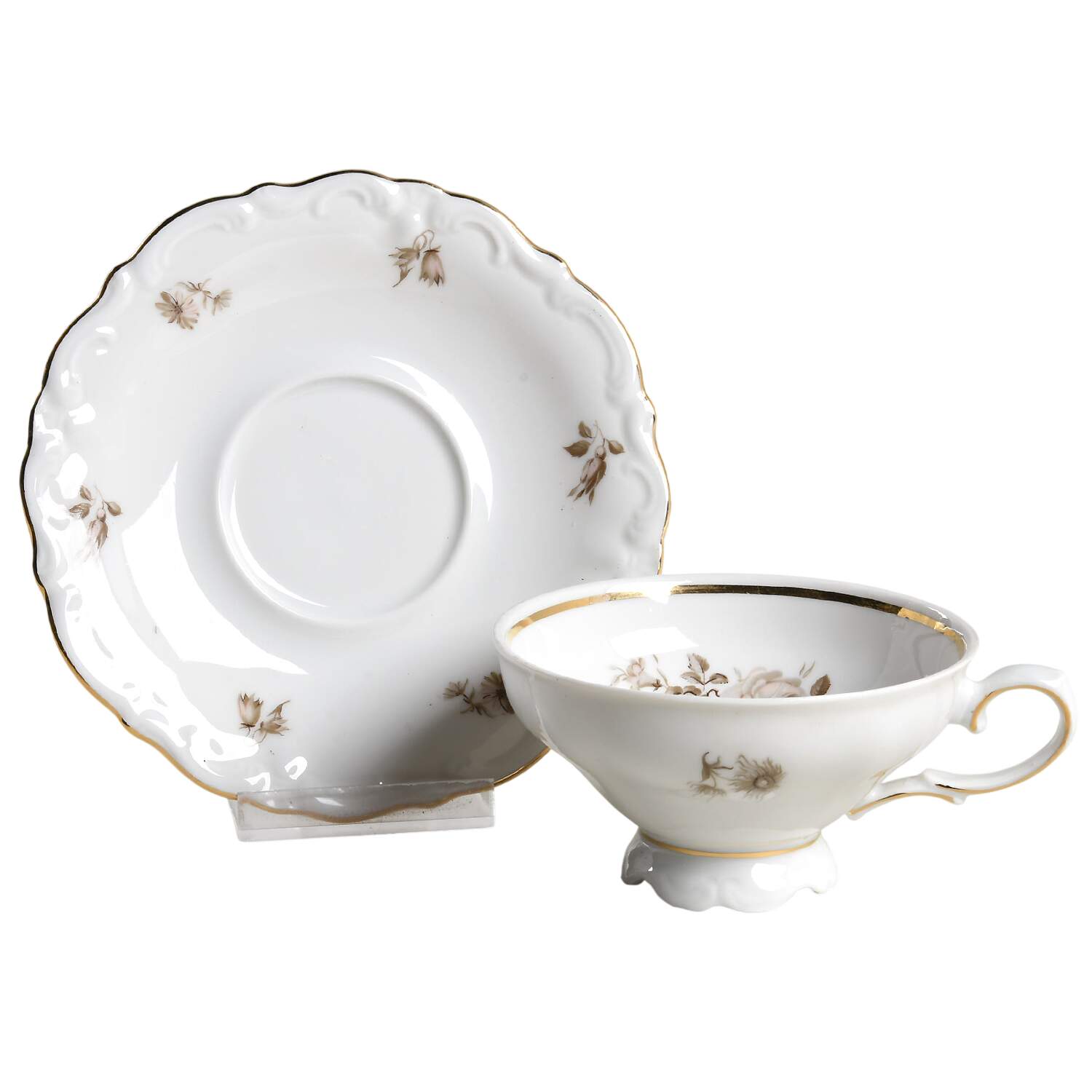 Dawn Rose (Gold Trim) Footed Cup & Saucer Set by Winterling - Bavaria-1