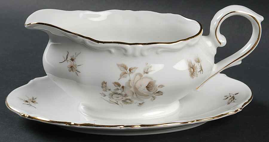 Dawn Rose (Gold Trim) Gravy Boat with Attached Underplate by Winterling - Bavaria-1