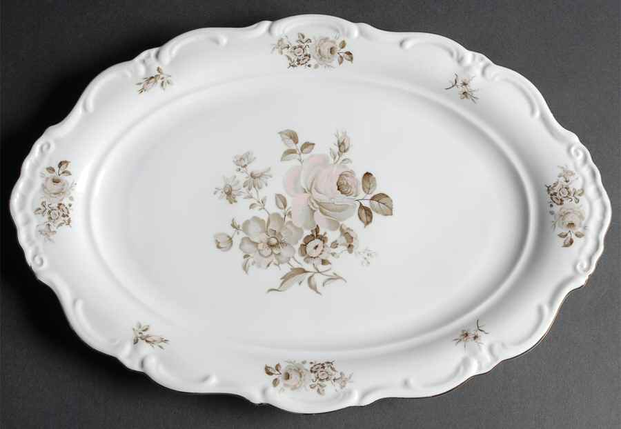 Dawn Rose (Gold Trim) 15" Oval Serving Platter by Winterling - Bavaria-1