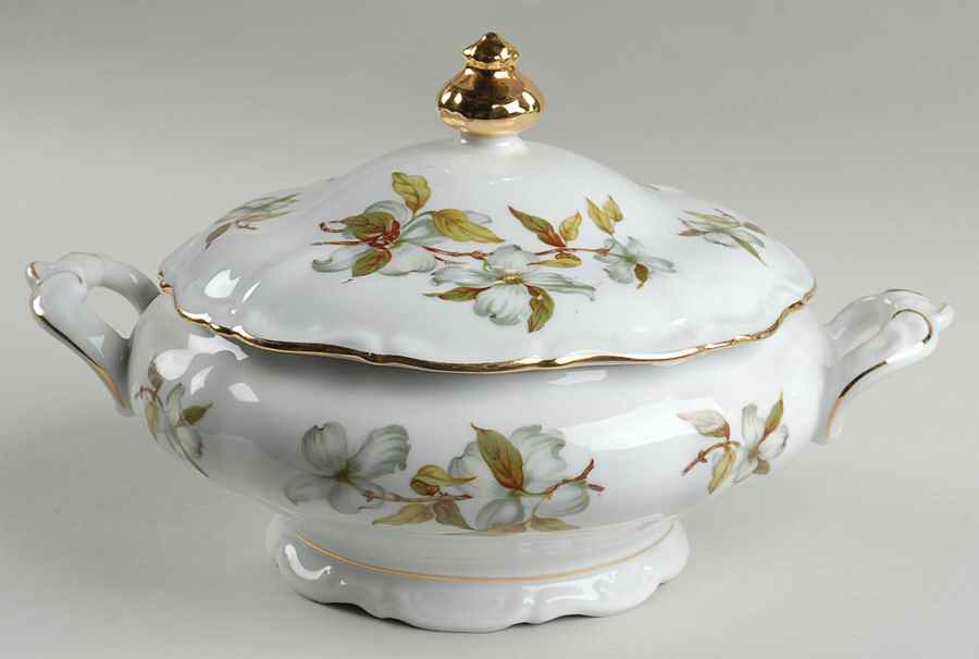 Dogwood (Scalloped, Rim) Round Covered Vegetable by Winterling - Bavaria-1