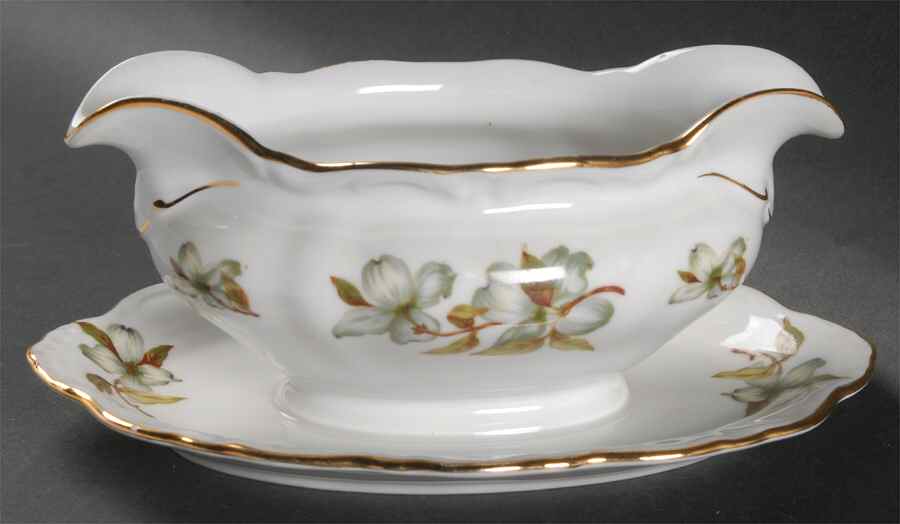Dogwood (Scalloped, Rim) Gravy Boat with Attached Underplate by Winterling - Bavaria-1