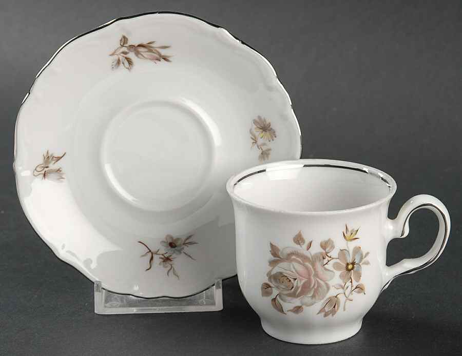 Empress (Platinum Trim) Flat Demitasse Cup & Saucer Set by Winterling - Bavaria-1