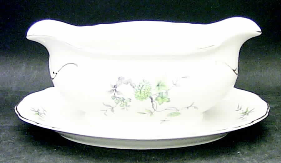 Green Ming (Gold) Gravy Boat with Attached Underplate by Winterling - Bavaria-1