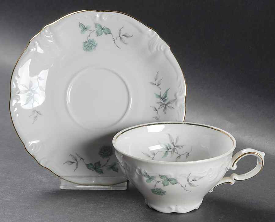 Green Ming (Gold) Footed Cup & Saucer Set by Winterling - Bavaria-1