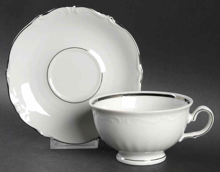 Heirloom Platinum Footed Cup & Saucer Set by Winterling - Bavaria-1