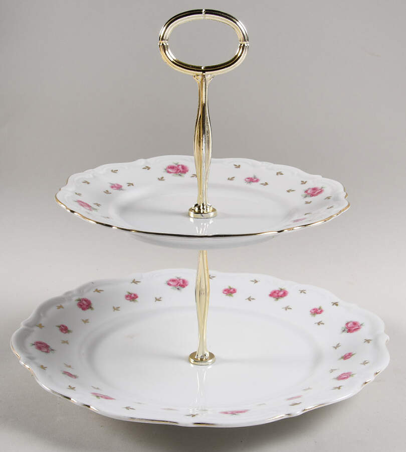 Heritage (Rosebuds) 6 5/8"-10"  2 Tiered Serving Tray (Dp, Sp) HC by Winterling - Bavaria-1